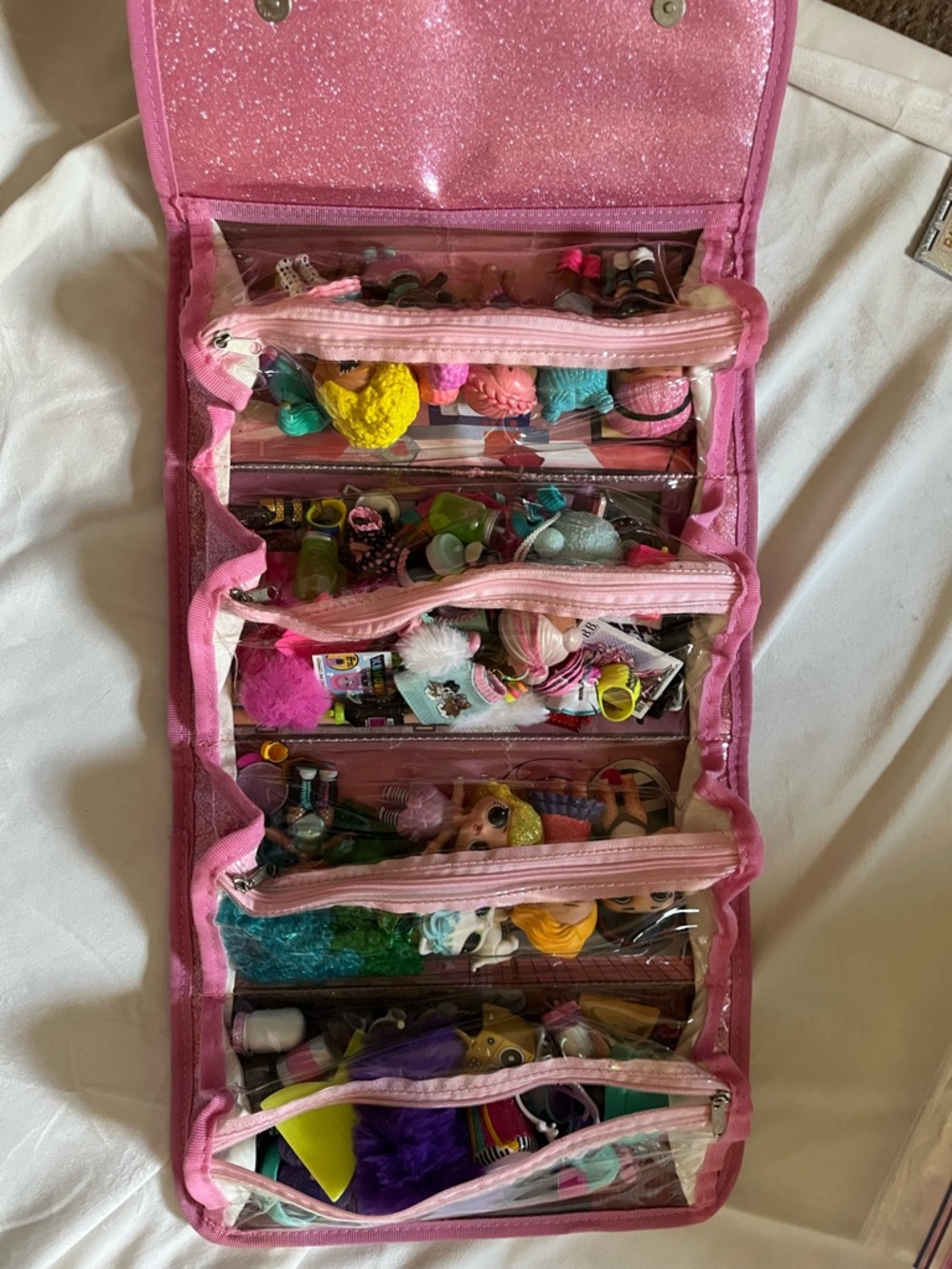 Pink Hanging Organizer with Clear Zip Pockets